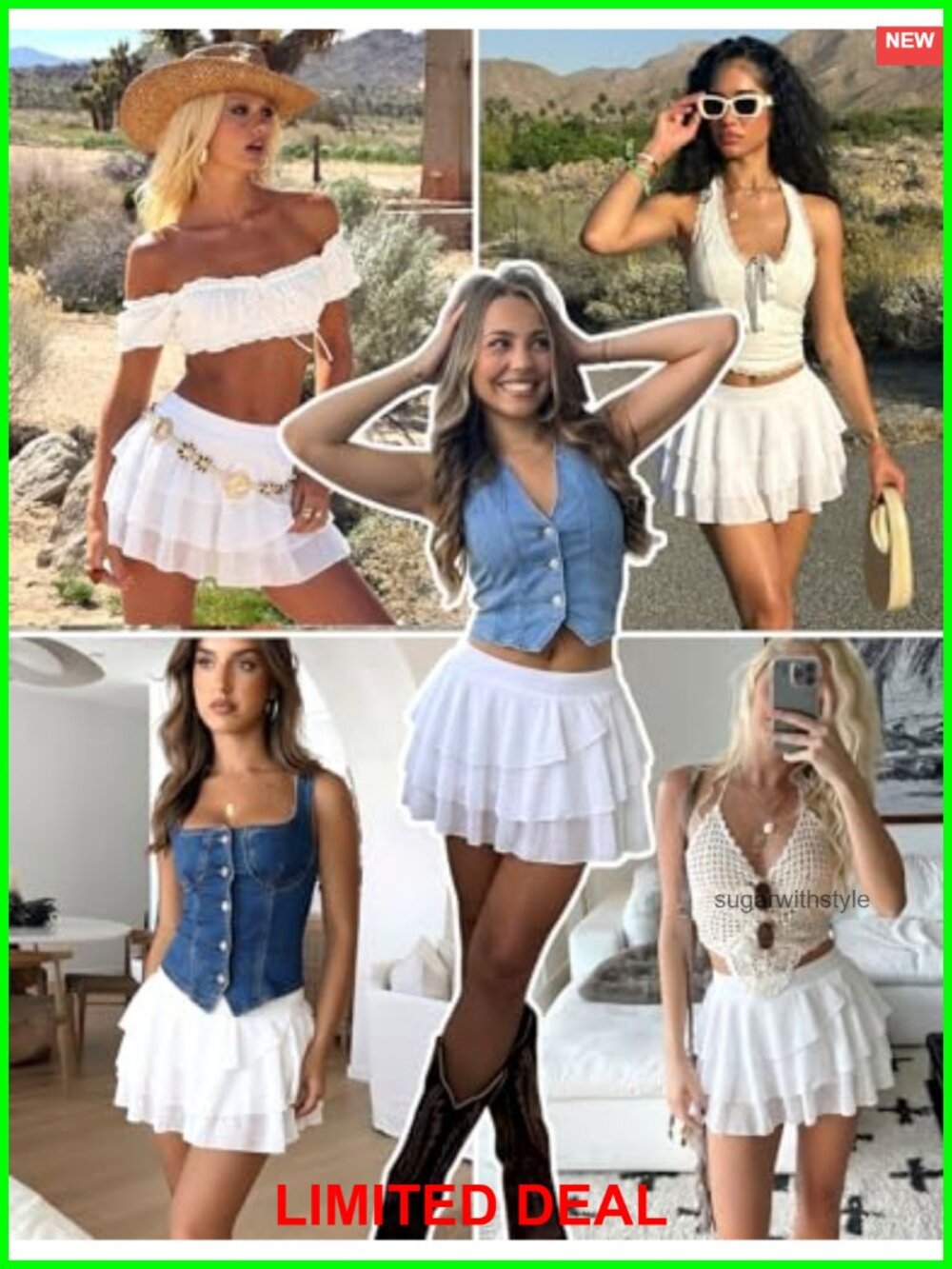Layered Mesh Mini Skort Ruffle Hem Built-in Shorts High Rise - Picture 2 of 6